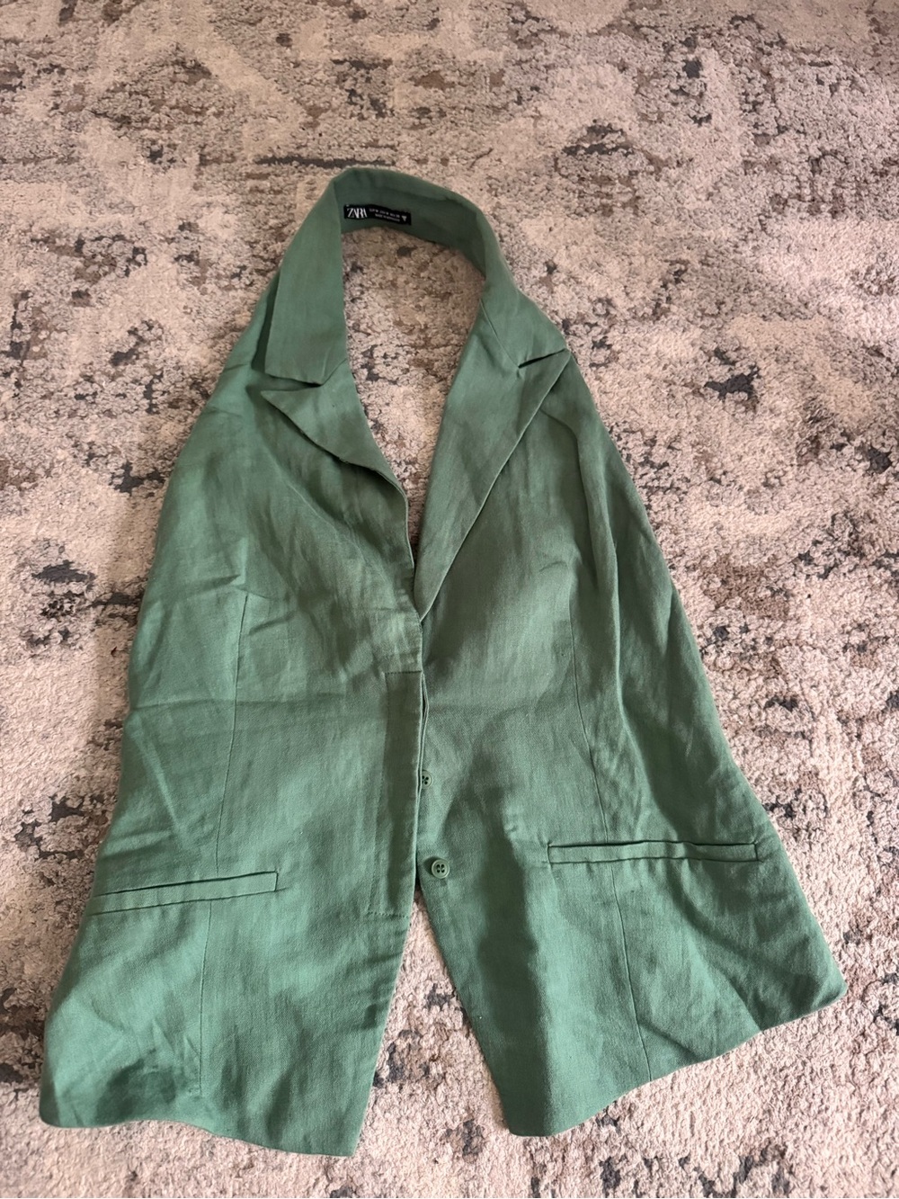 Zara Sleeveless Linen-Blend Vest in Sage Green